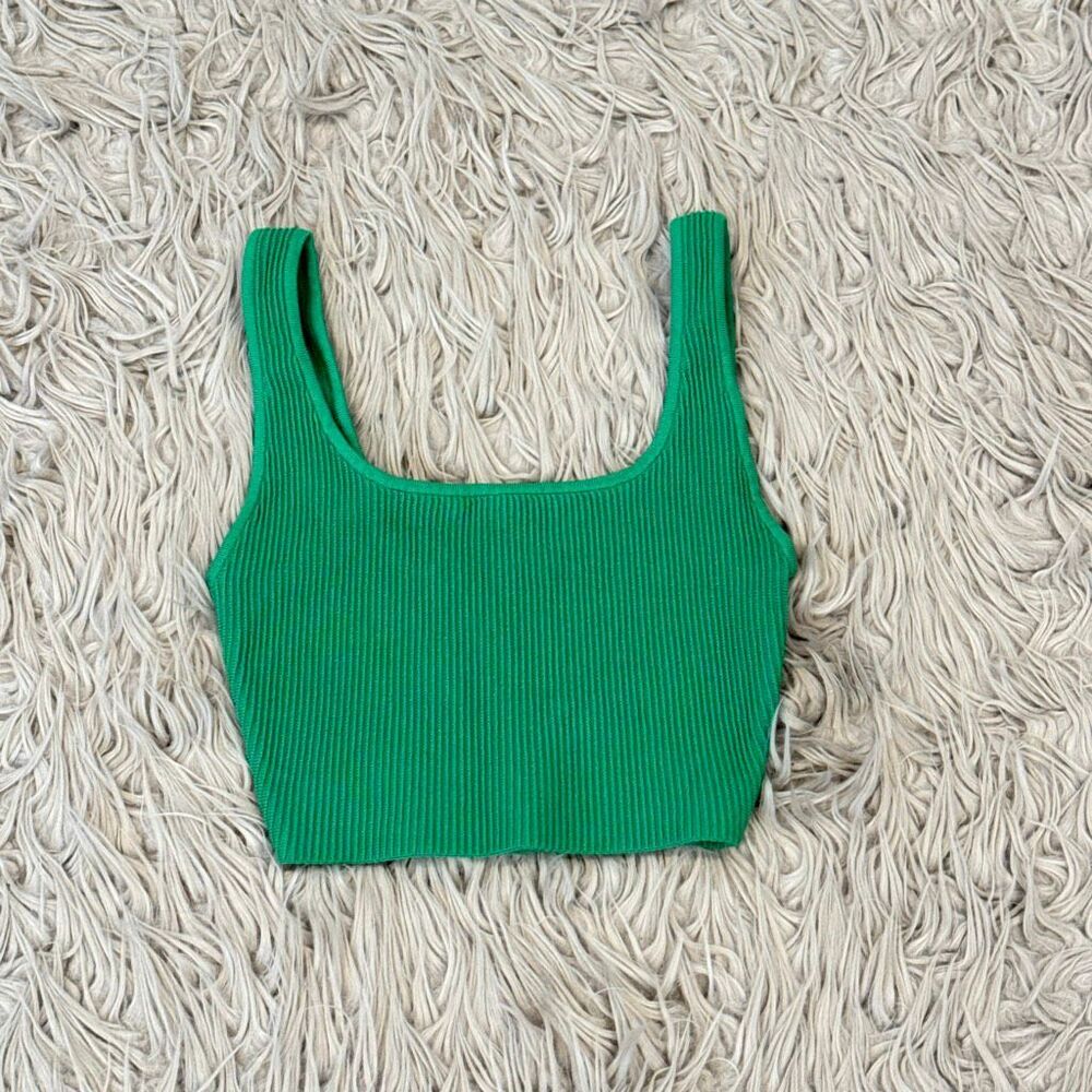 Aritzia Babaton green ribbed crop tank top XS